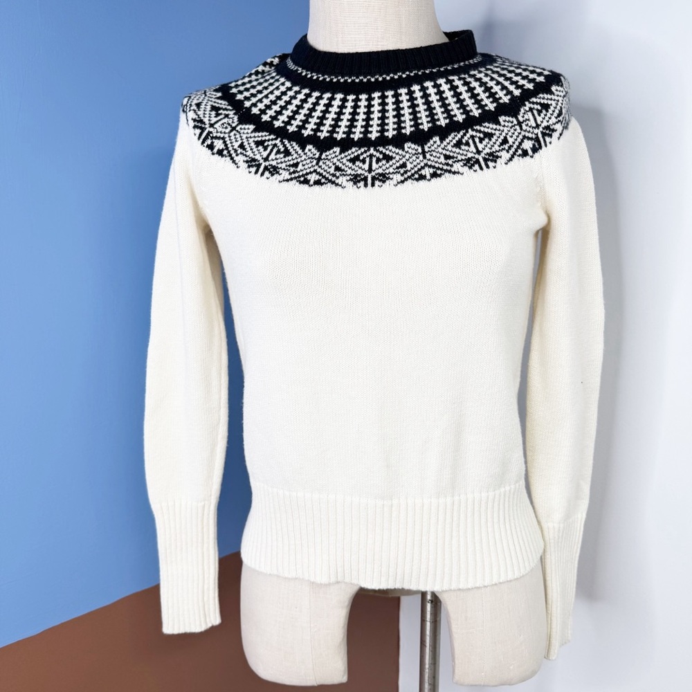 Vineyard Vines Womens Nordic Fair Isle Sweater White Black Wool Mohair size XS